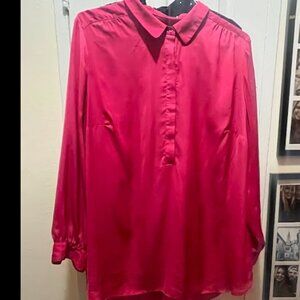 Hot Pink Satin Blouse/Shirt Dress